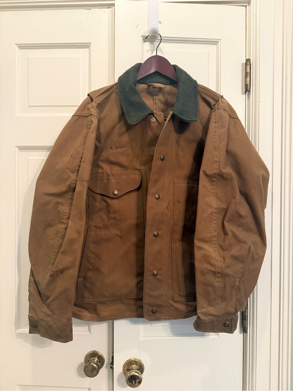 Vintage Filson Brown Tin Cloth Canvas Work Jacket Chore Coat Distressed